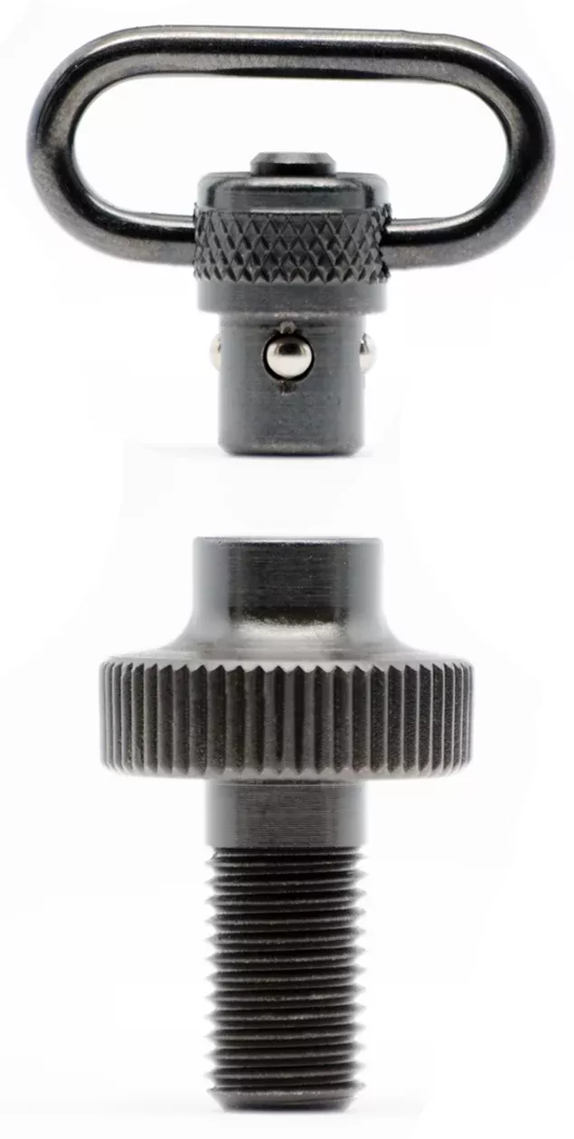 Grovtec US Inc Mossberg 500 Magazine Cap with 1-inch Quick-Detach Push Button Swivel, Black Oxide Steel, GTSW308