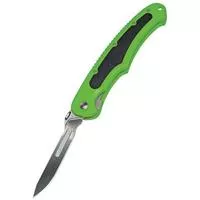 Havalon Piranta- Bolt Folding 2.75 " Plain Edge Stainless Steel Blade Plastic Shock Green Handle