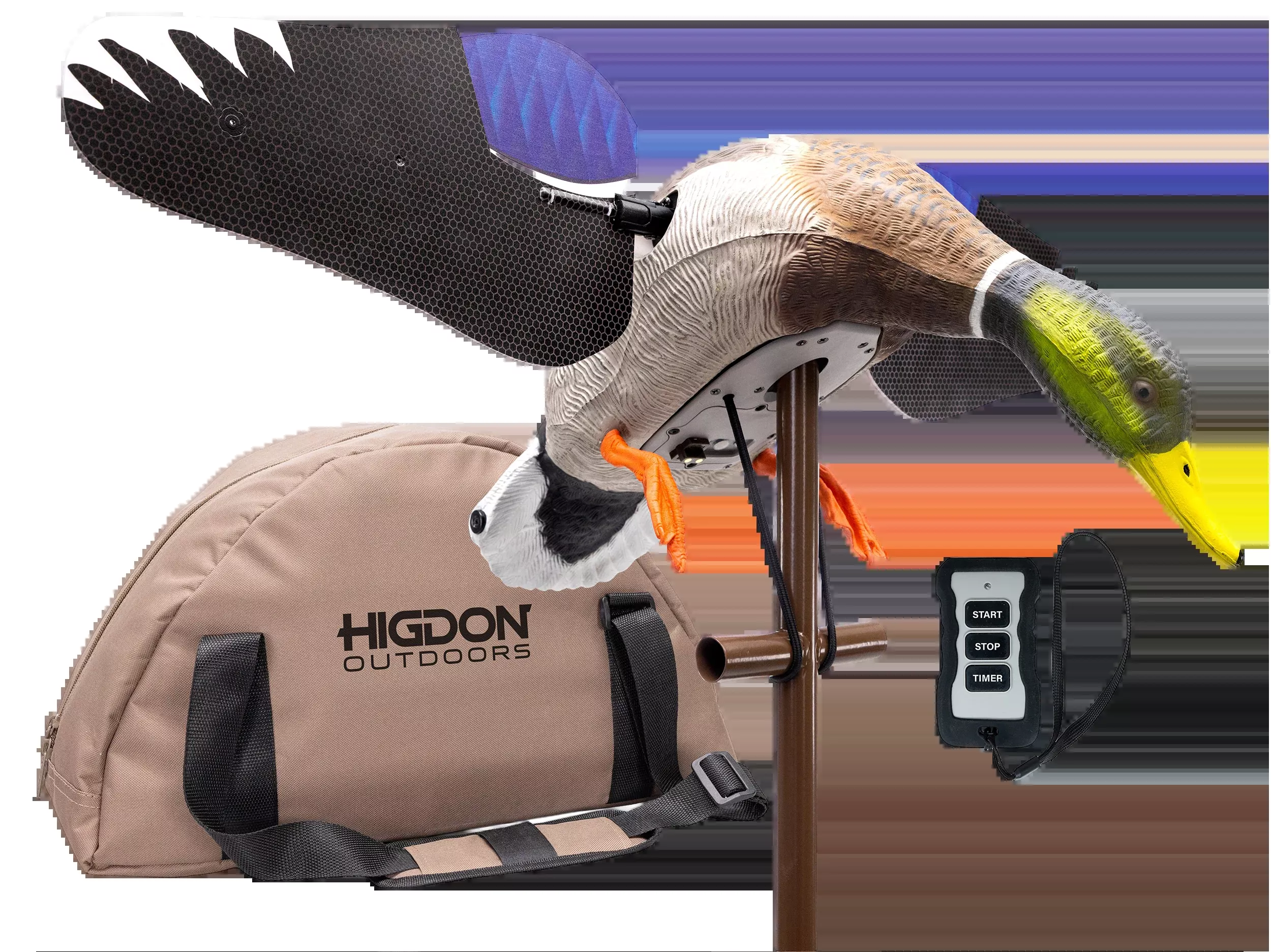 HIGDON DECOYS Flasher Pro Motion Duck Decoy Guide Pack, Mallard Drake, folding wings, 55058