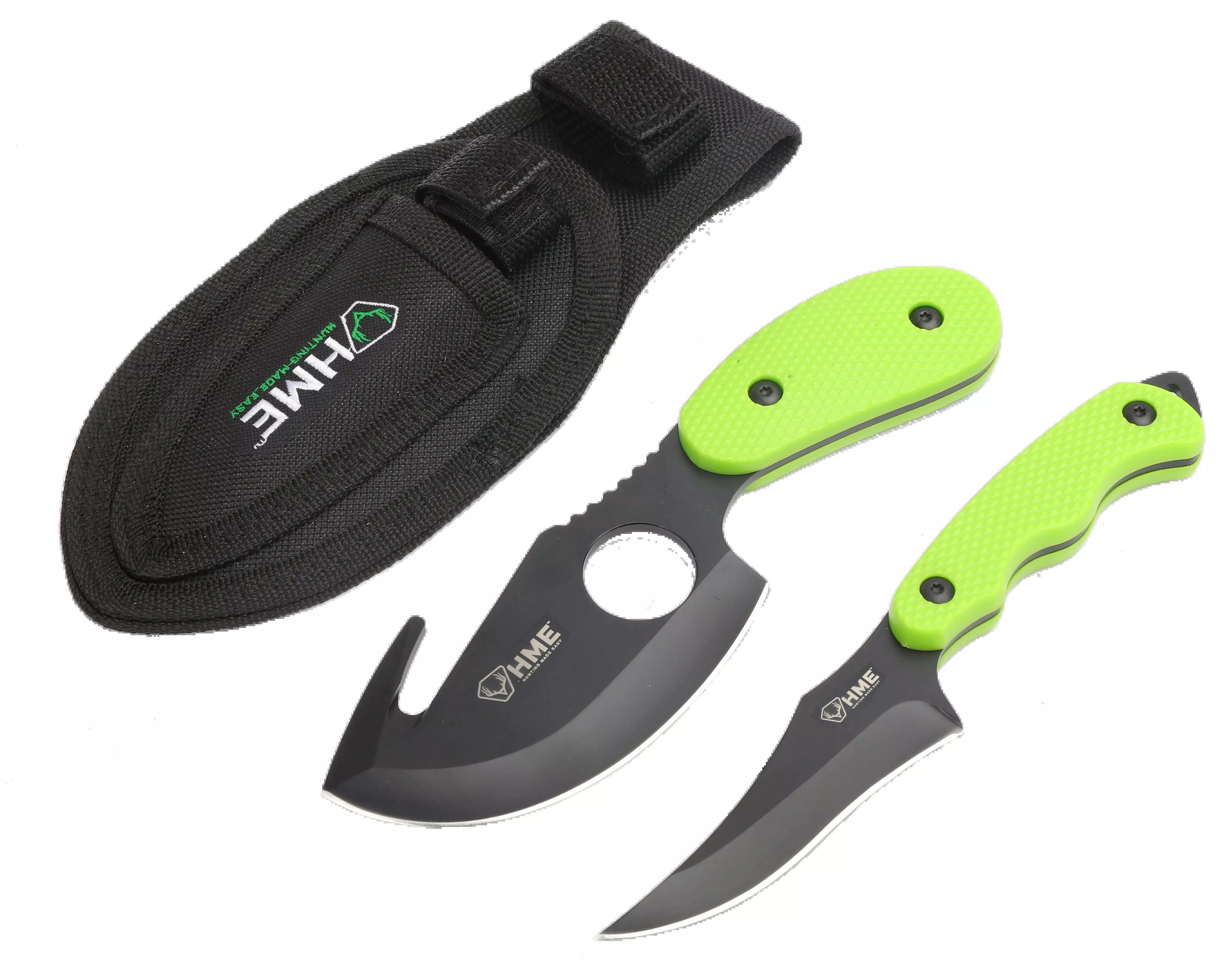 HME 2-Piece Skinning Knife Kit with 3.5 in Gut Hook & Fixed Blade, 420HC Steel, HMEKN2PSGC