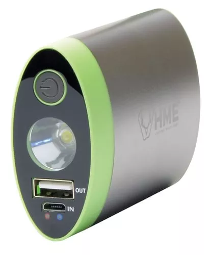 HME HW Hand Warmerwith Light ABS Plastic Sliver w/Green Accent Rechargeable Lithium Ion