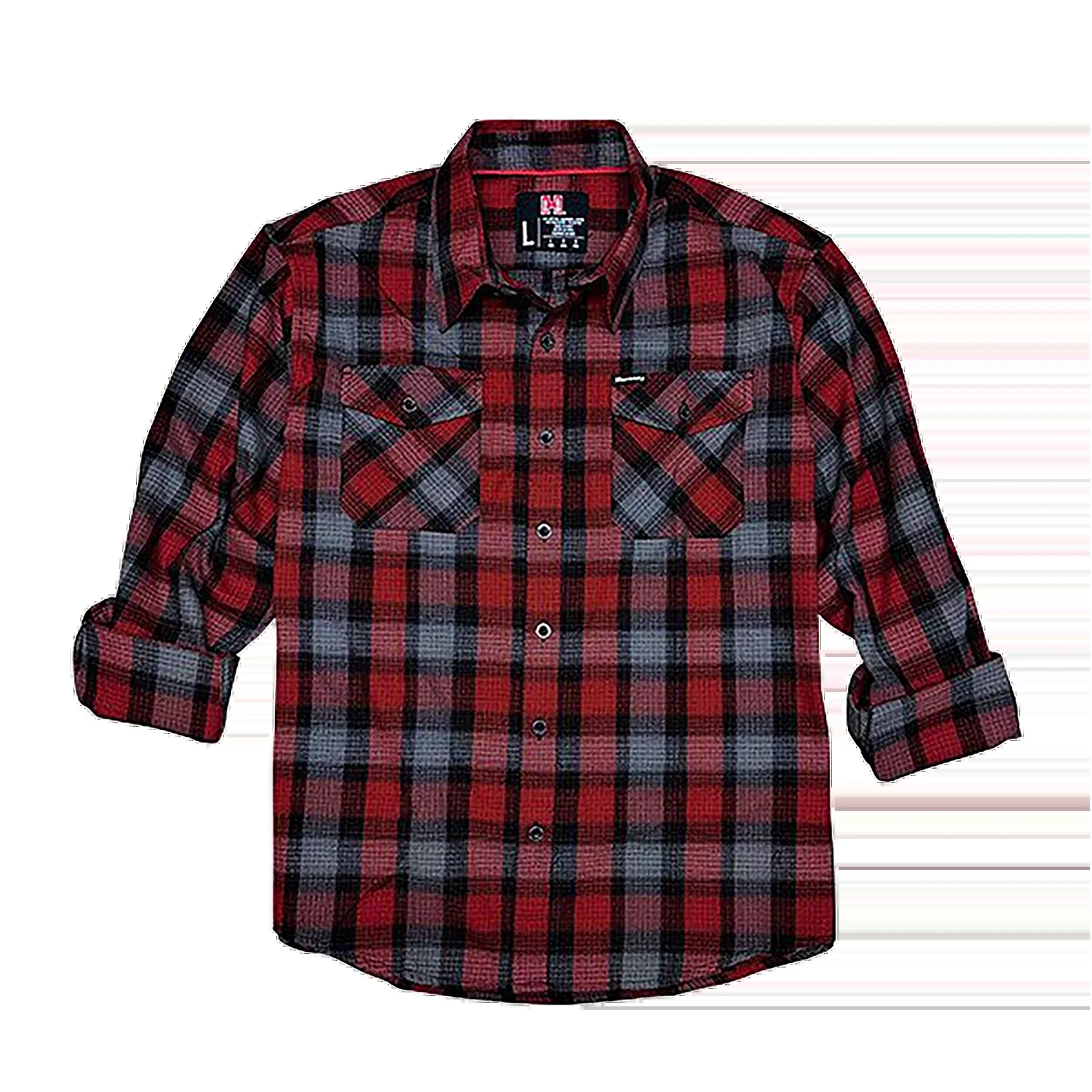 HORIZON DESIGN Flannel Shirt, Relaxed Fit Cotton/Polyester Blend, Red/Black/Gray Plaid, 3XL – 32196