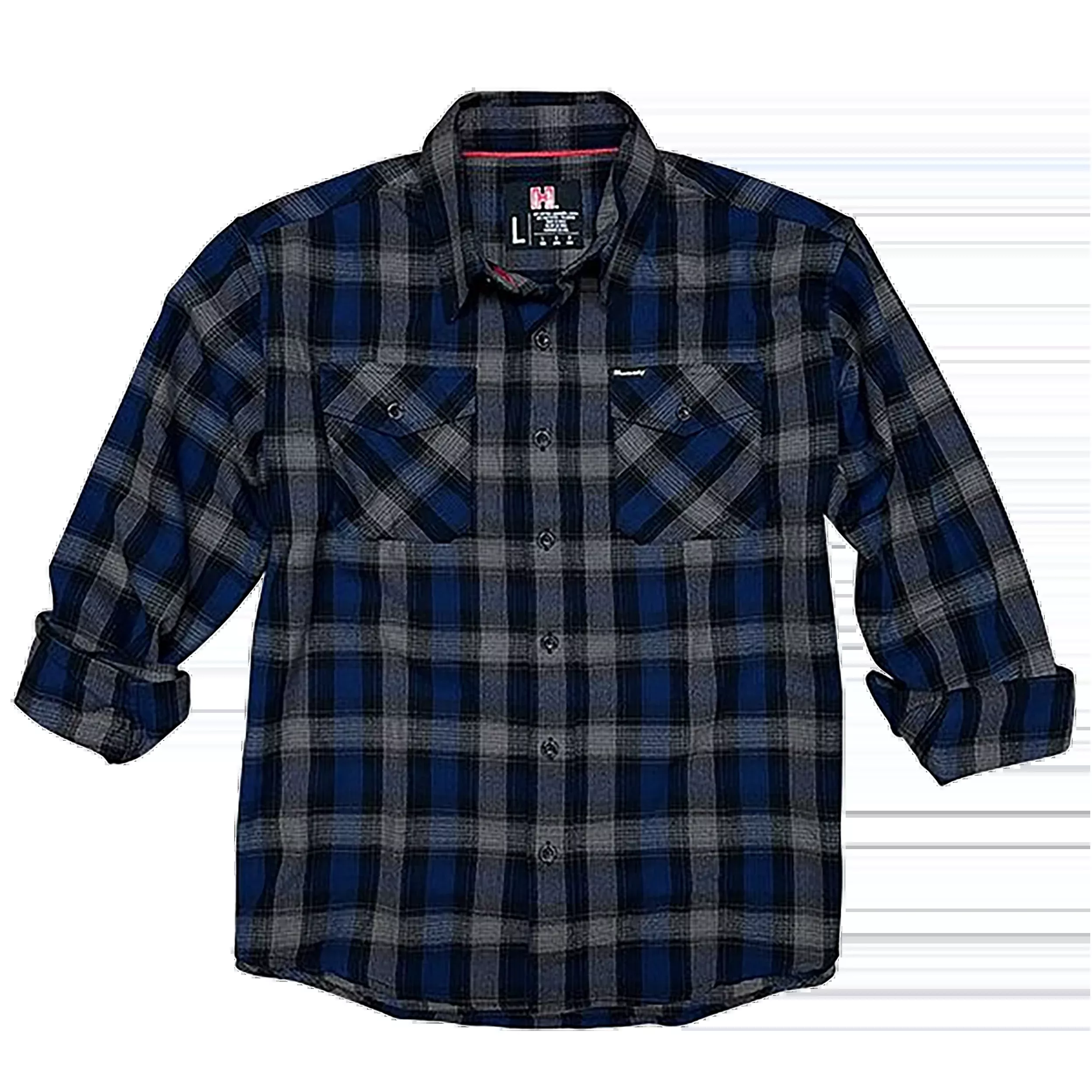 HORIZON DESIGN Hornady Gear Flannel Shirt, Relaxed Fit Cotton/Polyester, Navy/Black/Gray - 32203