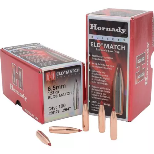 Hornady 26176 ELD Match 6.5mm .264 123 gr Extremely Low Drag Match 100 Per Box