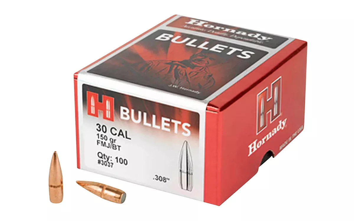 Hornady 3037 Traditional30 Cal .308 150 gr Full Metal Jacket Boat Tail 100 Per Box/ 15 Case