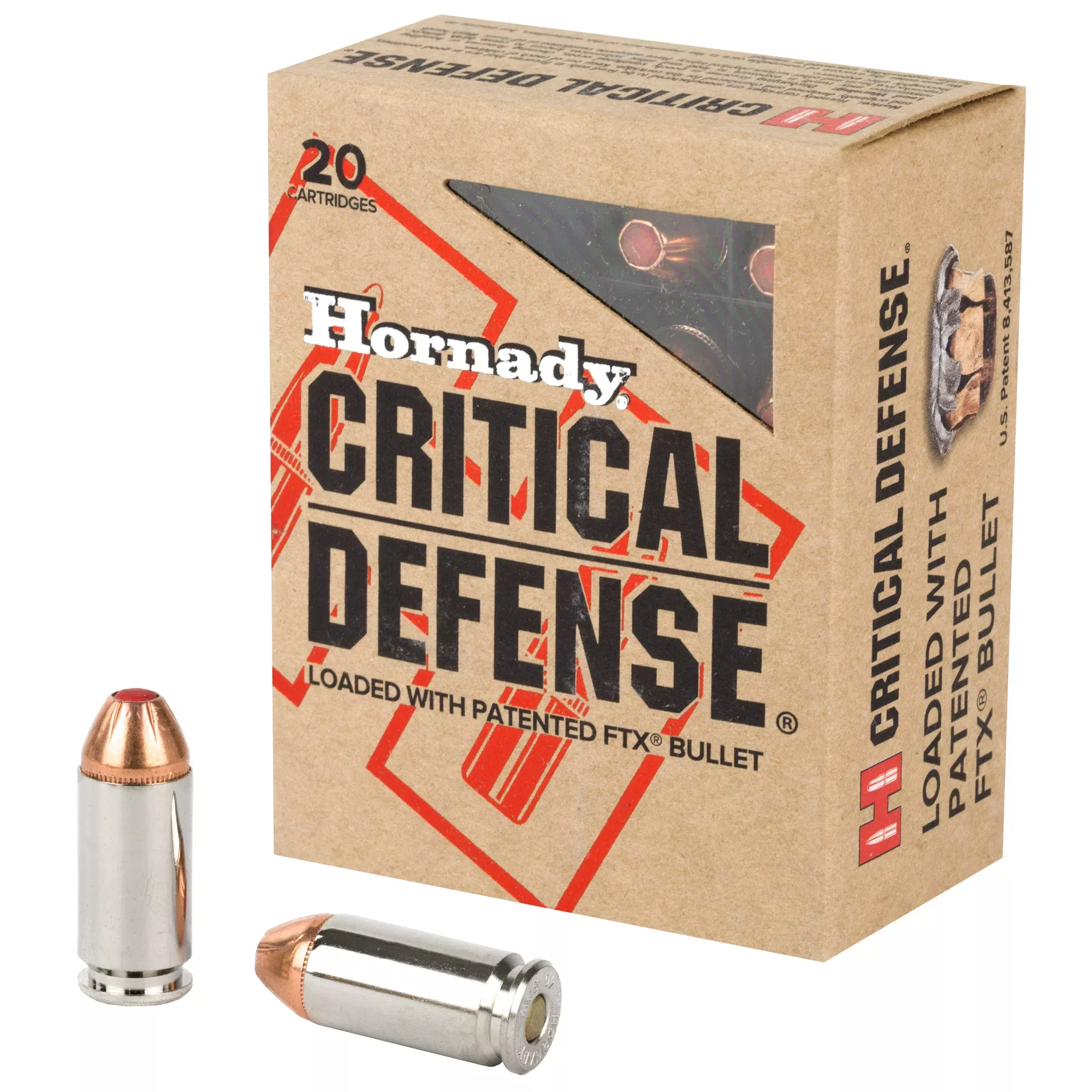 Hornady Critical Defense .40 S&W 165gr FTX Flex Tip Self-Defense Ammo, 20-Round Box 91340