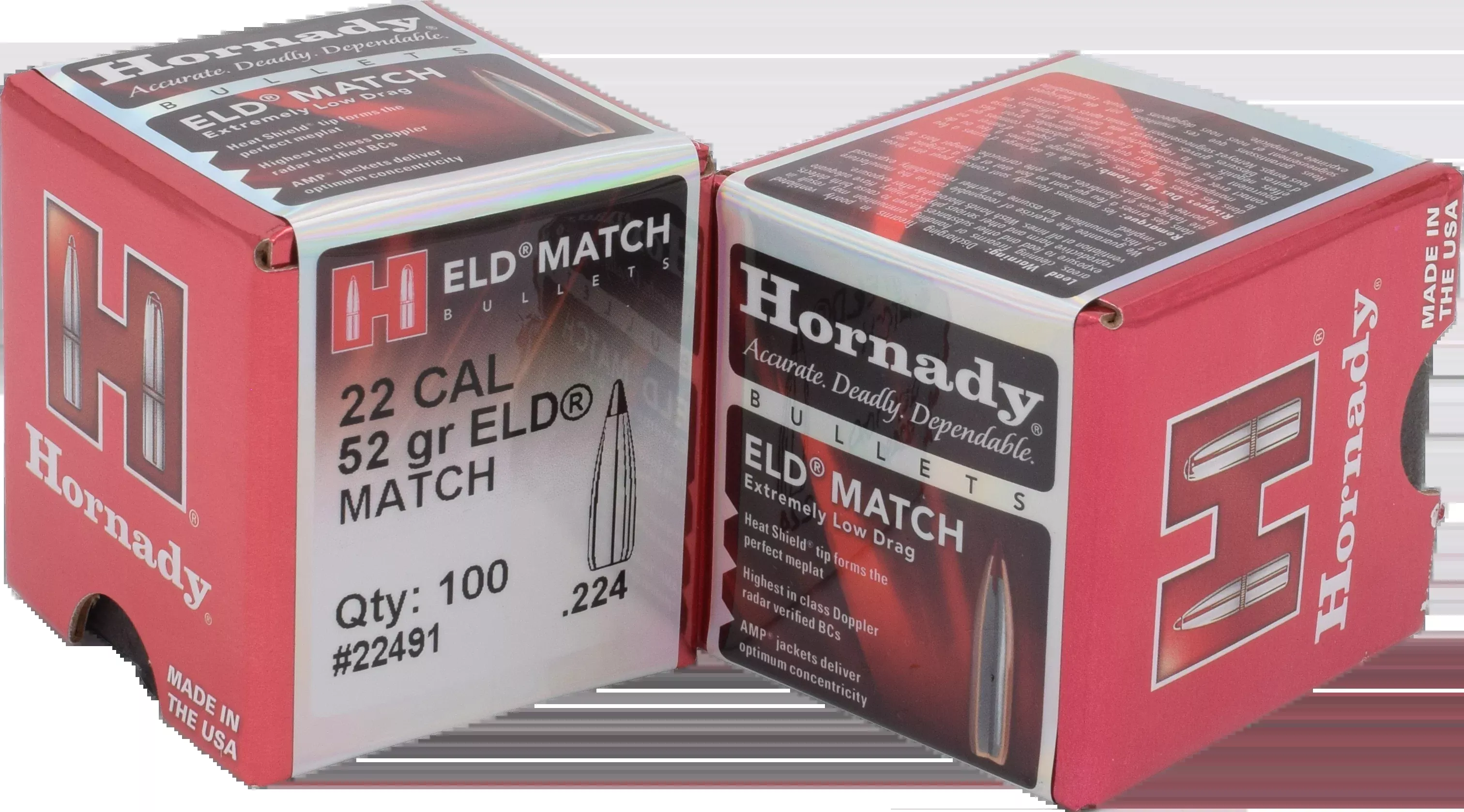 Hornady ELD Match 22 Cal .224 52 gr Reloading Bullets - 100/Box