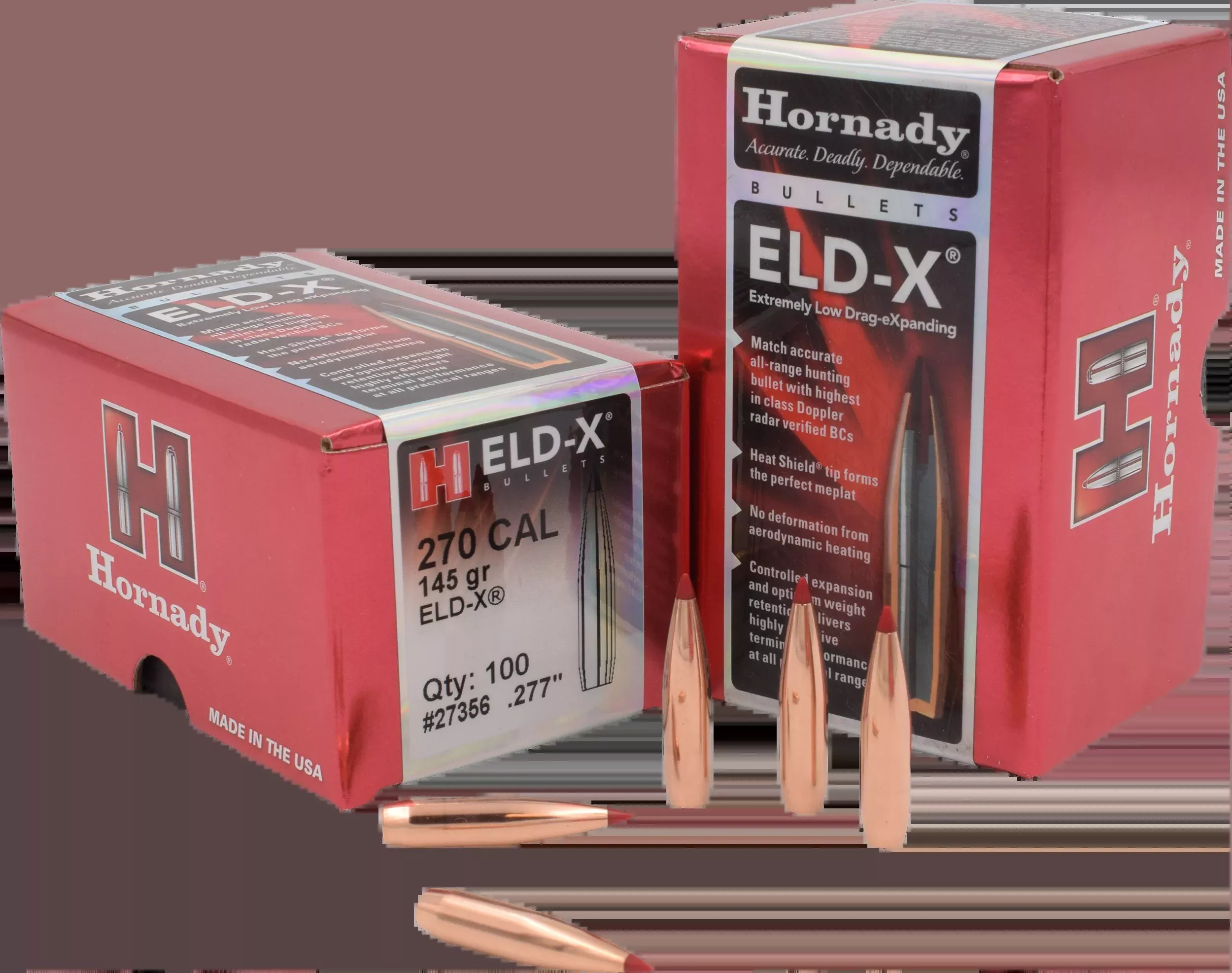 Hornady ELD-X 270 Cal .277 145 gr Reloading Bullets - 100/Box