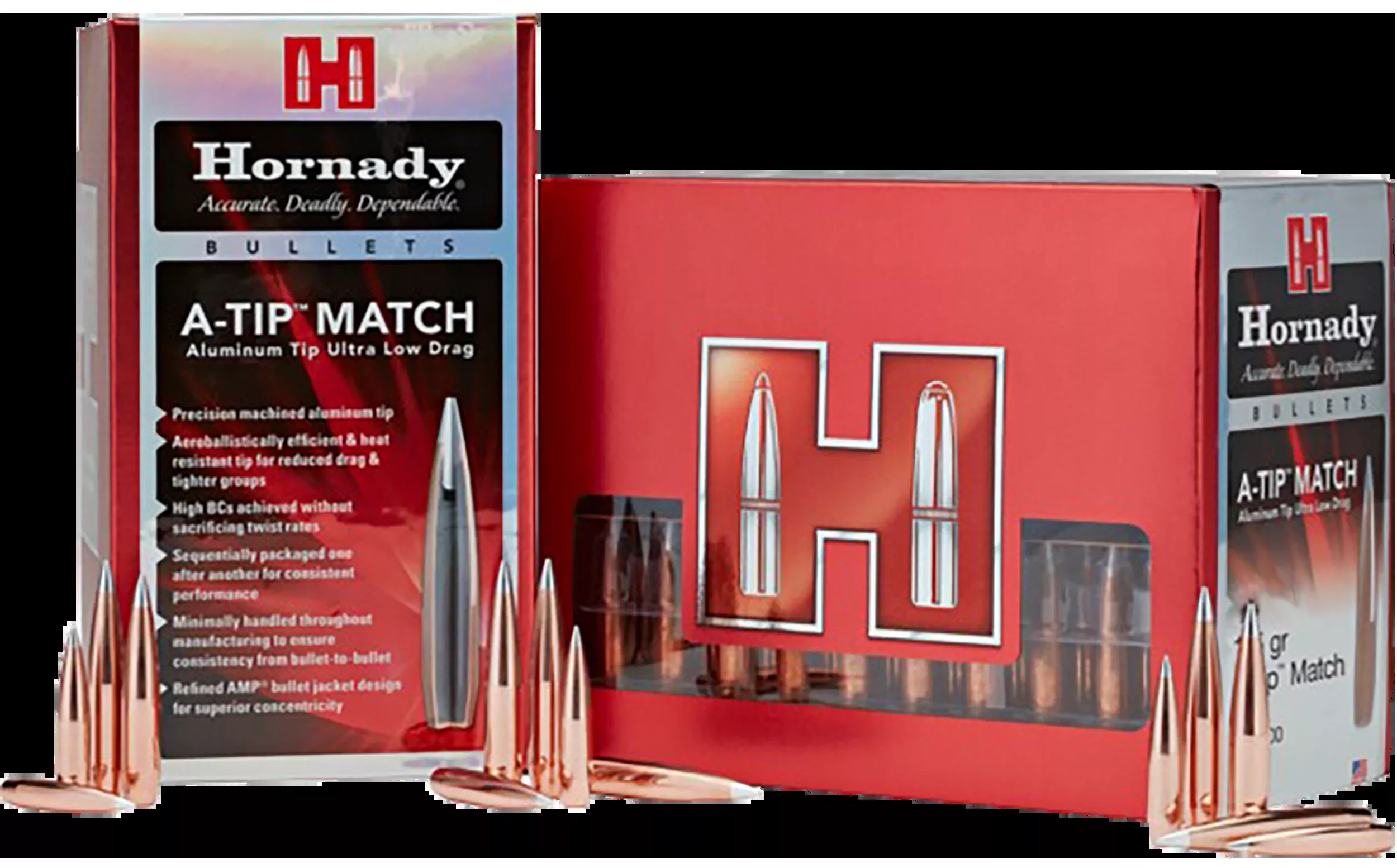 Hornady A-Tip Match .264 153gr Low-Drag Aluminum Tip Match Bullets, 500/Box 26382