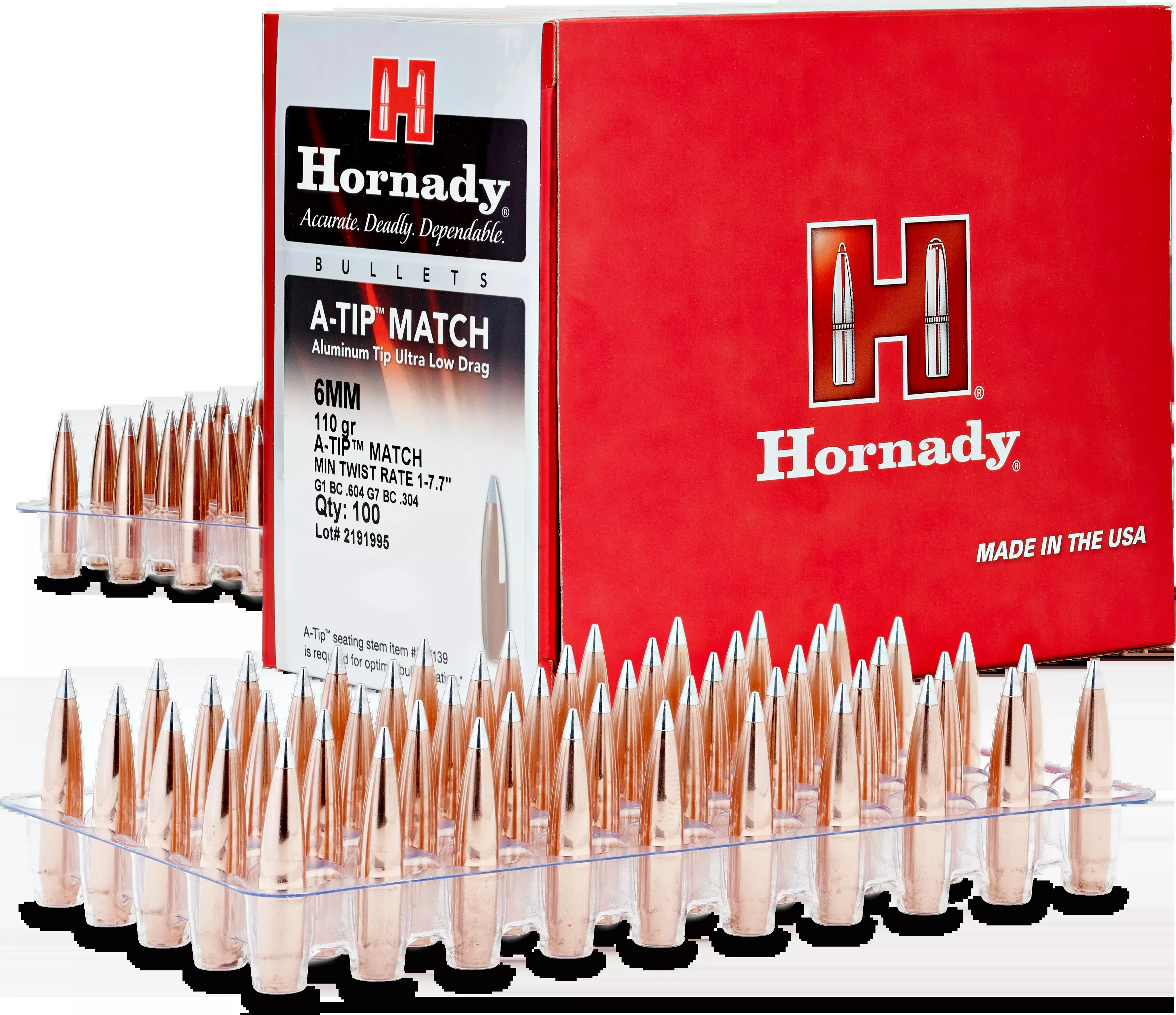 Hornady A-Tip Match 6mm/.243 110gr Bullets, Precision Aluminum Tip, 500/Box 245312