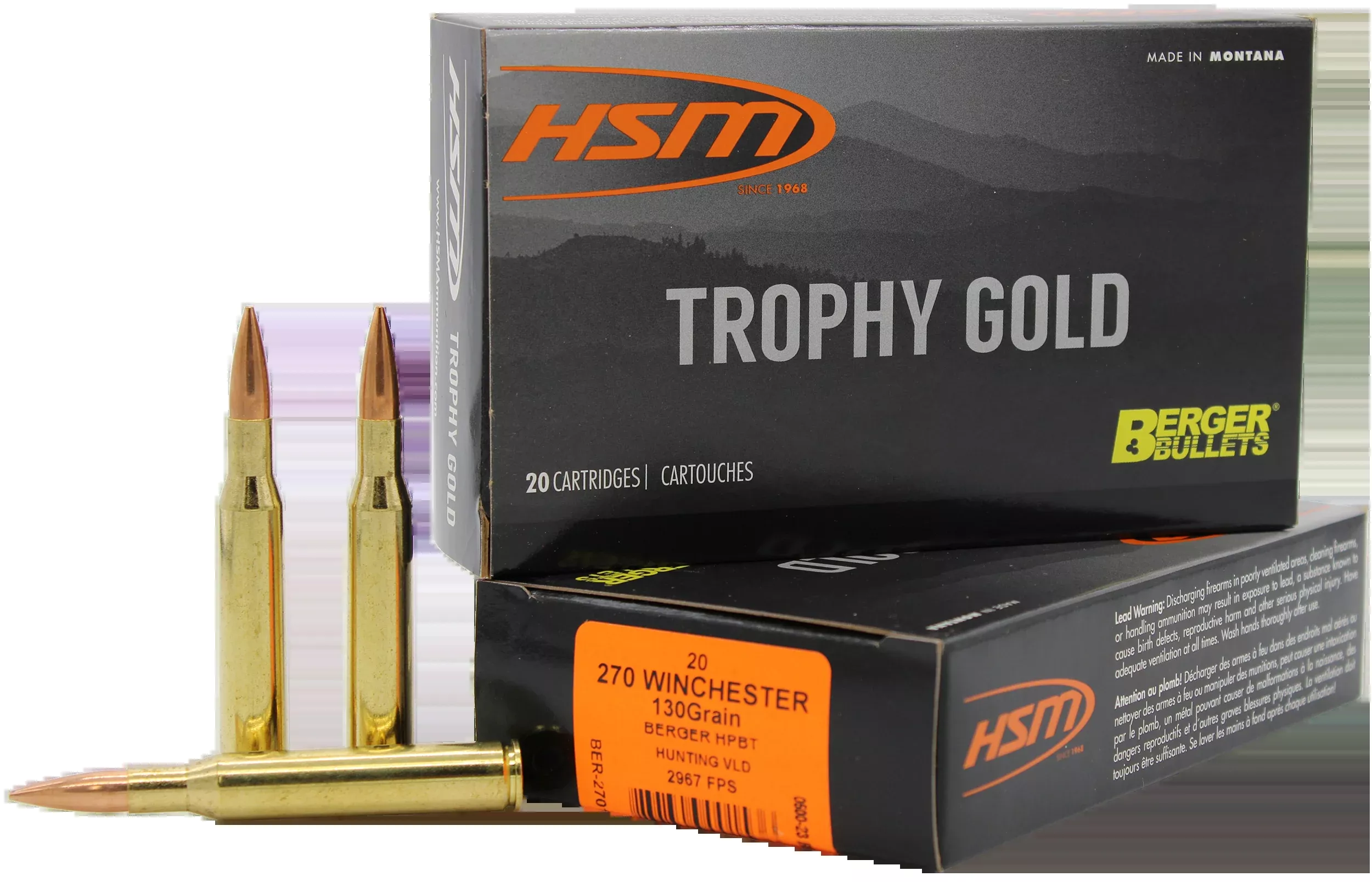 HSM Trophy Gold Extended Range .270 Winchester 130 Grain Berger Hunting Very Low Drag (VLD) 20rd 270130VLD