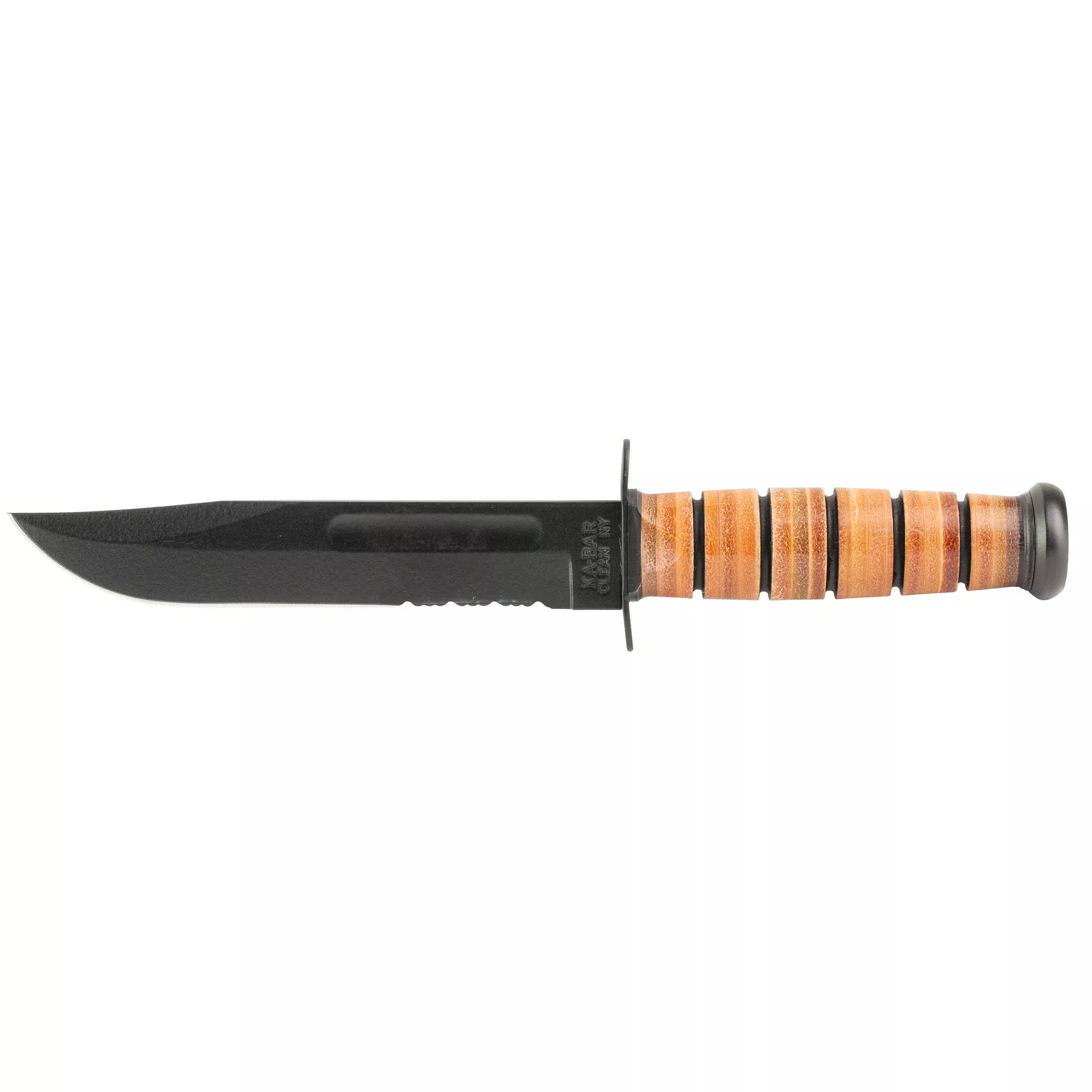 KA-BAR Knives US Army Fighting Knife, 7-inch Clip Point, Partially Serrated, Leather Sheath – 1219CP