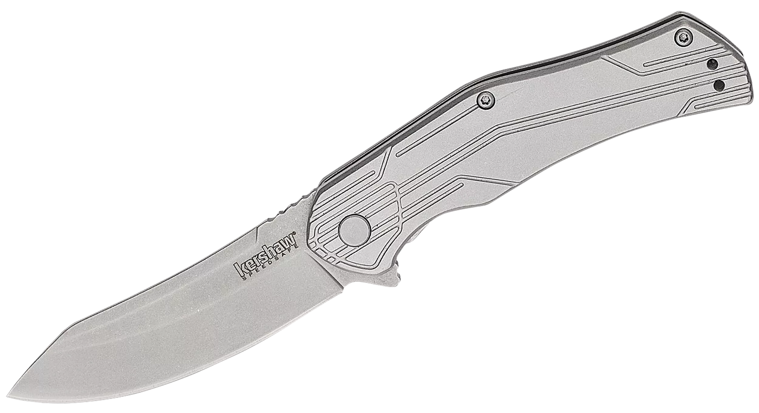 Kershaw 1380X HuskerEDC 3" Folding Trailing Point Plain Bead Blasted 8Cr13MoV SS Blade, Stonewashed Stainless Steel Handle, Clamshell Packaging