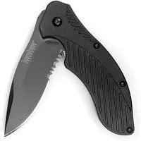 Kershaw 1605cktst Clash 3.10 " Folding Drop Point Part Serrated Black Oxide 8cr13mov Ss Blade Black Glass- Filled Nylon Handle Includes Pocket Clip