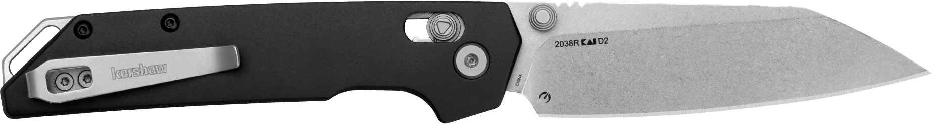 Kershaw 2038R Iridium3.40" Folding Reverse Tanto Plain Stonewashed D2 Steel Blade, Black Anodized Aluminum Handle