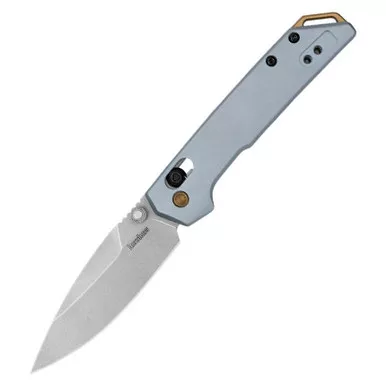 Kershaw Mini Iridium Duralock Folding Knife - 3.0" Stonewashed D2 Blade, Slate Blue Aluminum Handles, Gold PVD Accents