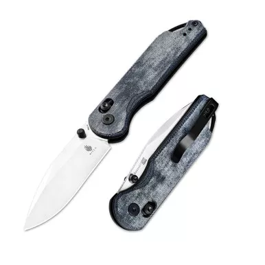 Kizer Cutlery Vanguard Assassin Clutch Lock Flipper Knife - 2.99" Nitro-V Satin Drop Point Blade, Blue Denim Micarta Handles, Crossbar Lock - V3549A2