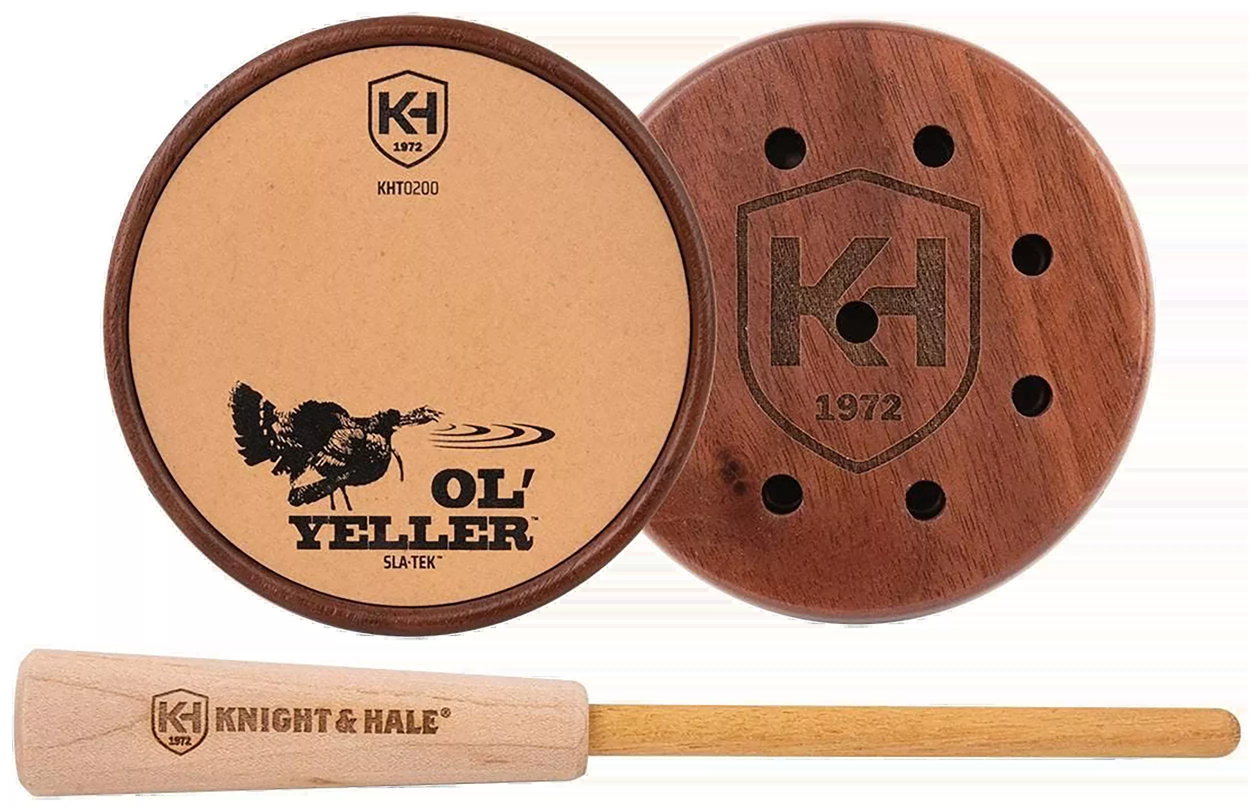 Knight & Hale Ol' Yeller SLA-TEK Turkey Pot Call, Walnut Pot & Yellowheart Striker KHT0200