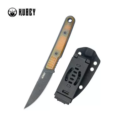 Kubey JL Fixie Fixed Blade - 3.11" Blackwash 14C28N Kwaiken Blade, Ultem Handles, Kydex Sheath