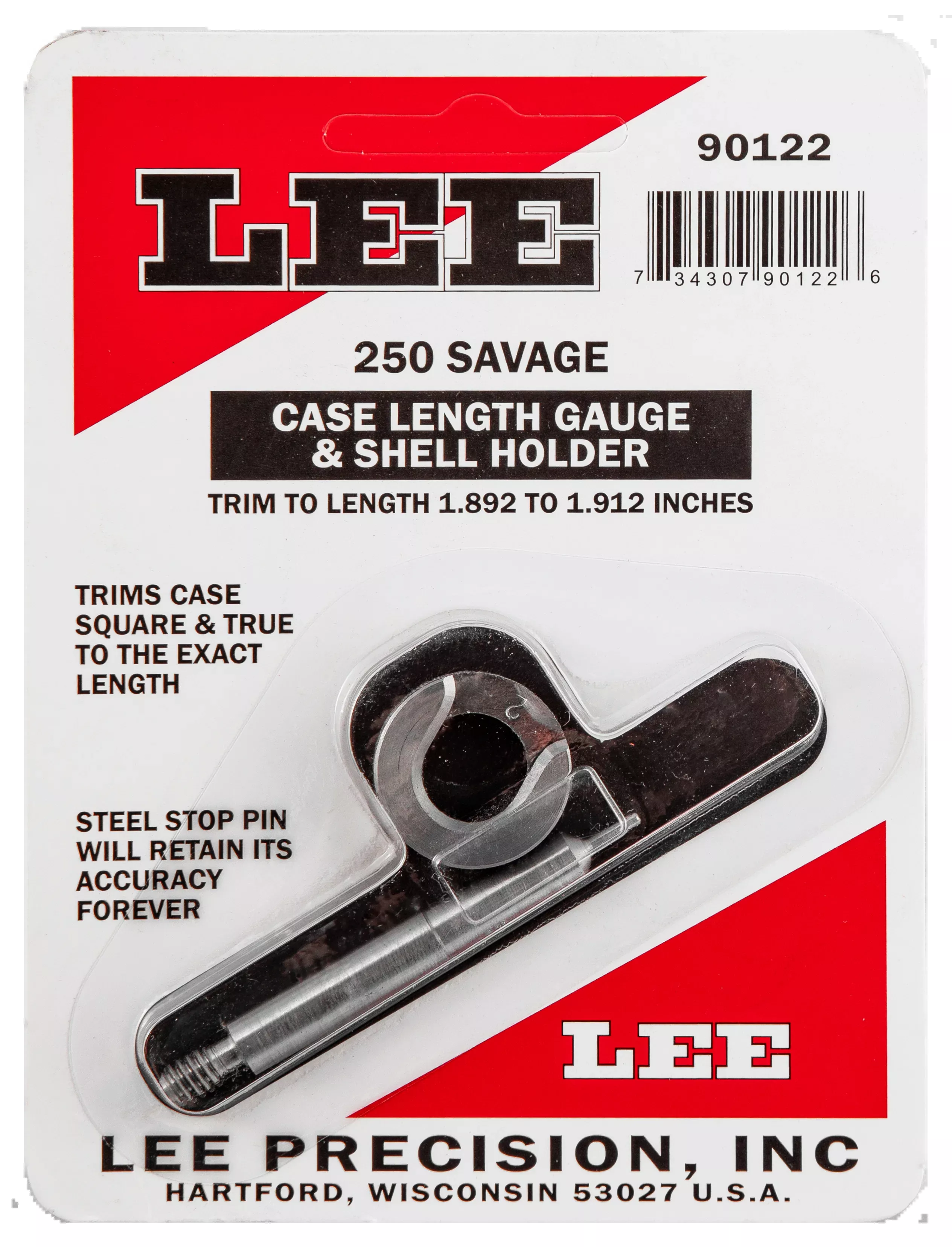 Lee .250 Savage Case Length Gauge & Shell Holder for Precise Case Trimming 90122