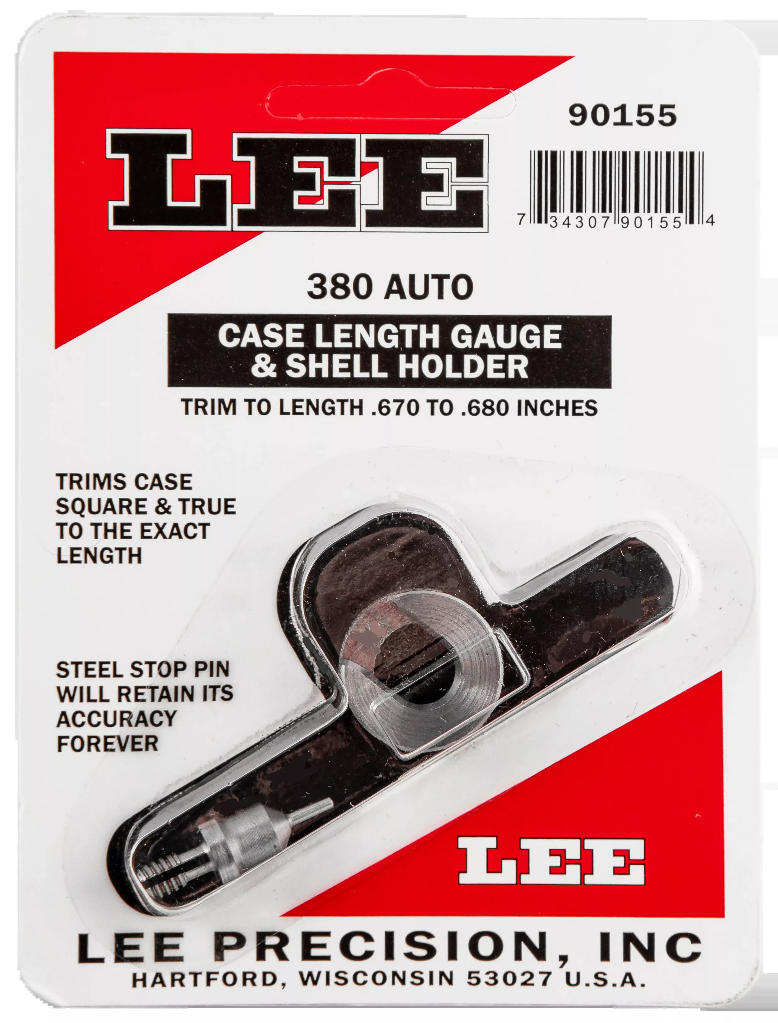 Lee Precision Case Length Gauge & Shell Holder for .380 ACP Brass Trimming and Squaring 90155