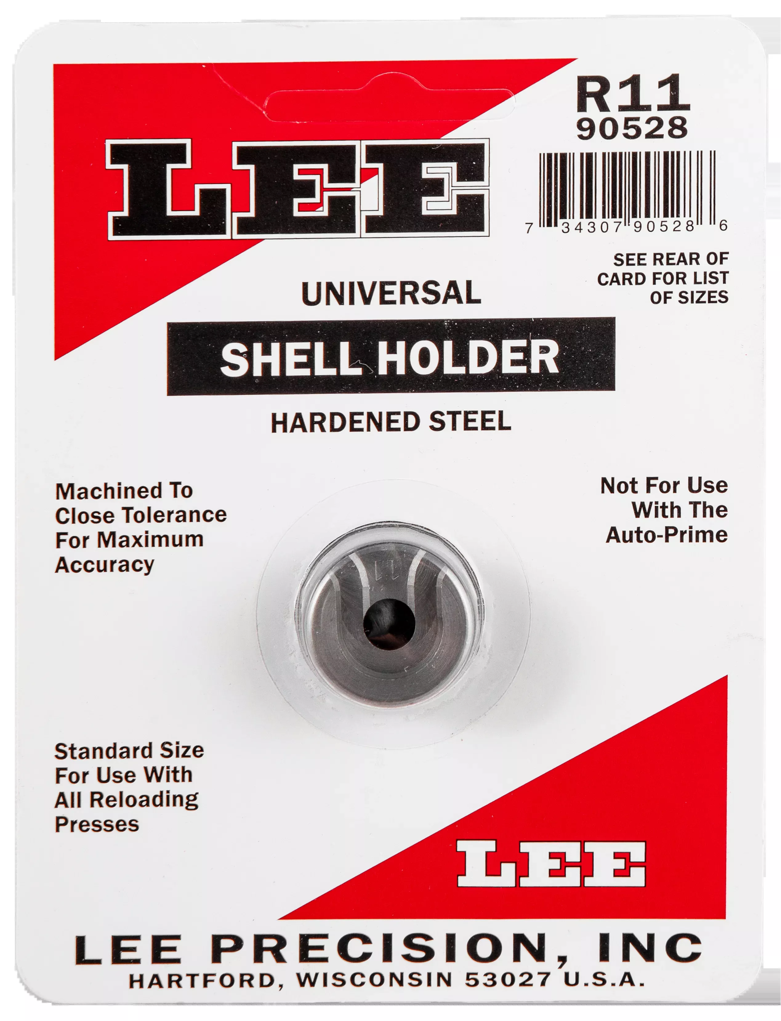 Lee Precision Universal Shell Holder #11R for Reloading Presses, Hardened Steel, 90528