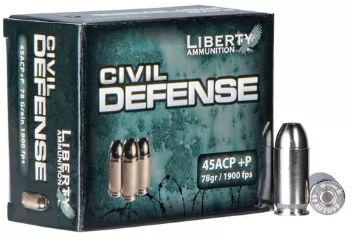 Liberty Ammunition LACD45013 Civil Defense45ACP+P 78gr Lead Free Fragmenting Hollow Point 20 Per Box/50 Case