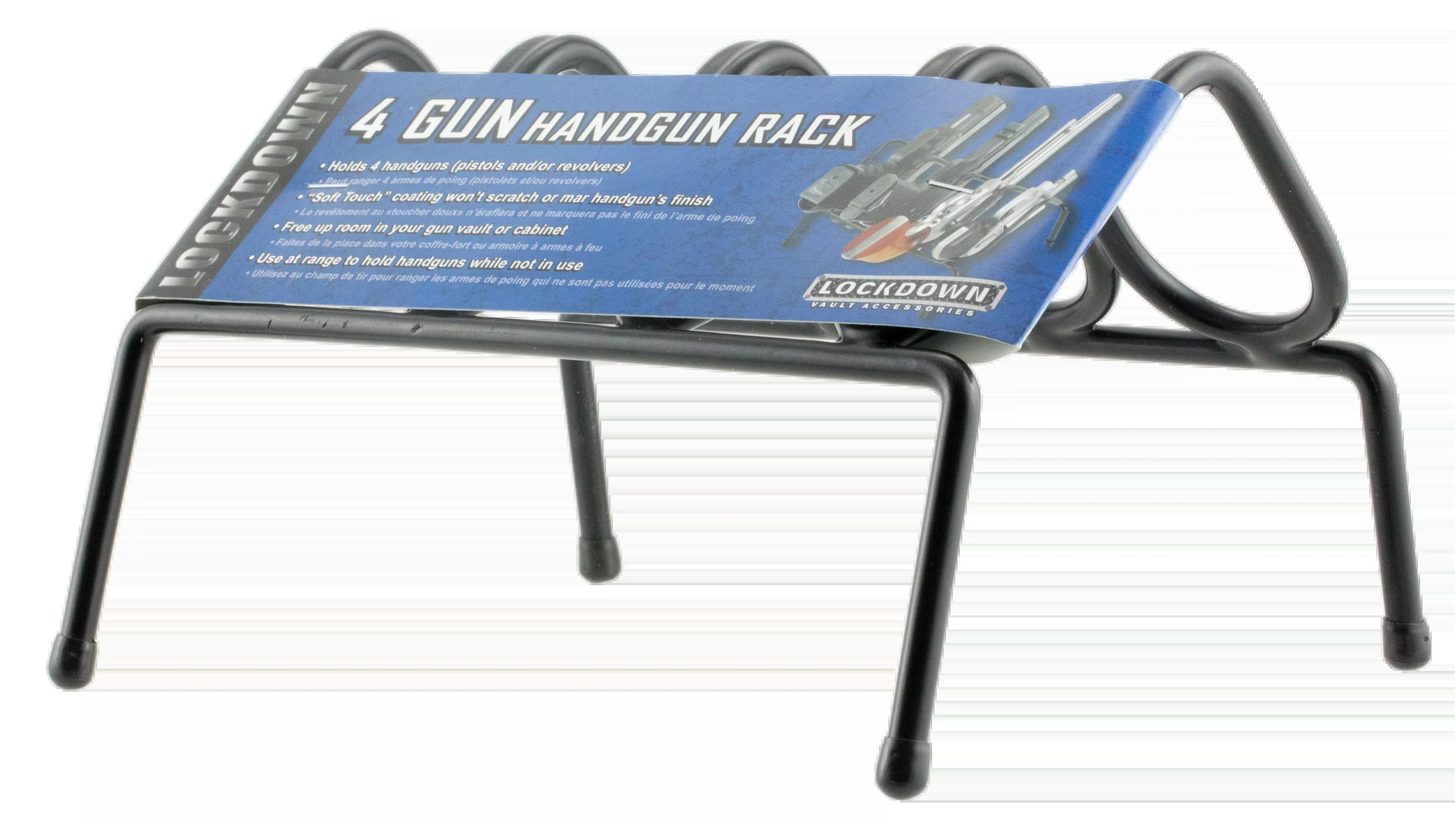 Lockdown Handgun Rack, 4-Gun Vinyl-Coated Metal Stand for Pistols & Revolvers, 222200