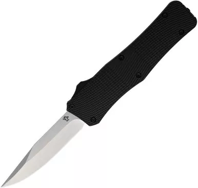 Mantis Knives MK 811 OFT AUTO Knife - 3.1" 440C Drop Point Blade, Black Checkered Aluminum Handles - MANOTF811