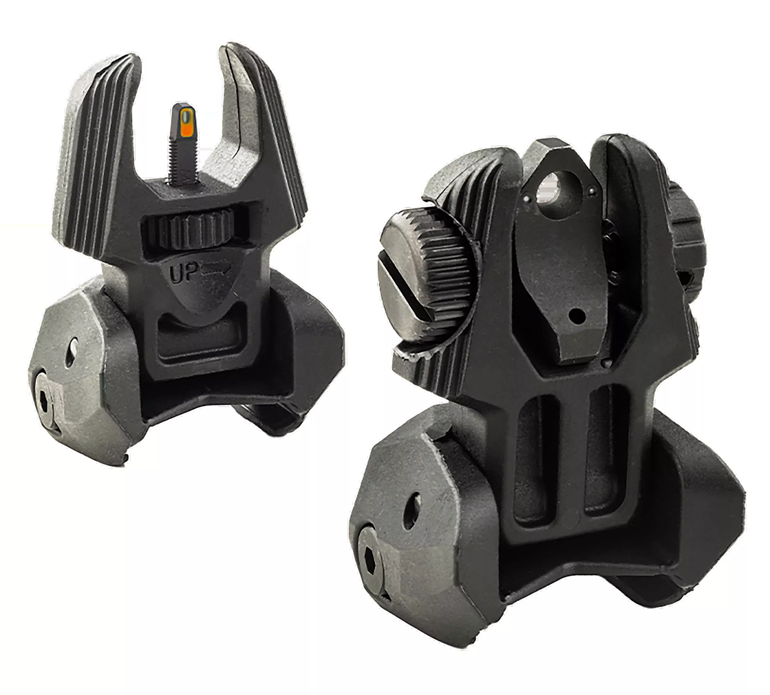MEPRO USA LLC Self-Illuminated Flip Back-Up Rifle Sight Set, Orange Tritium Front & Green 2-Dot Rear, Black — 403220