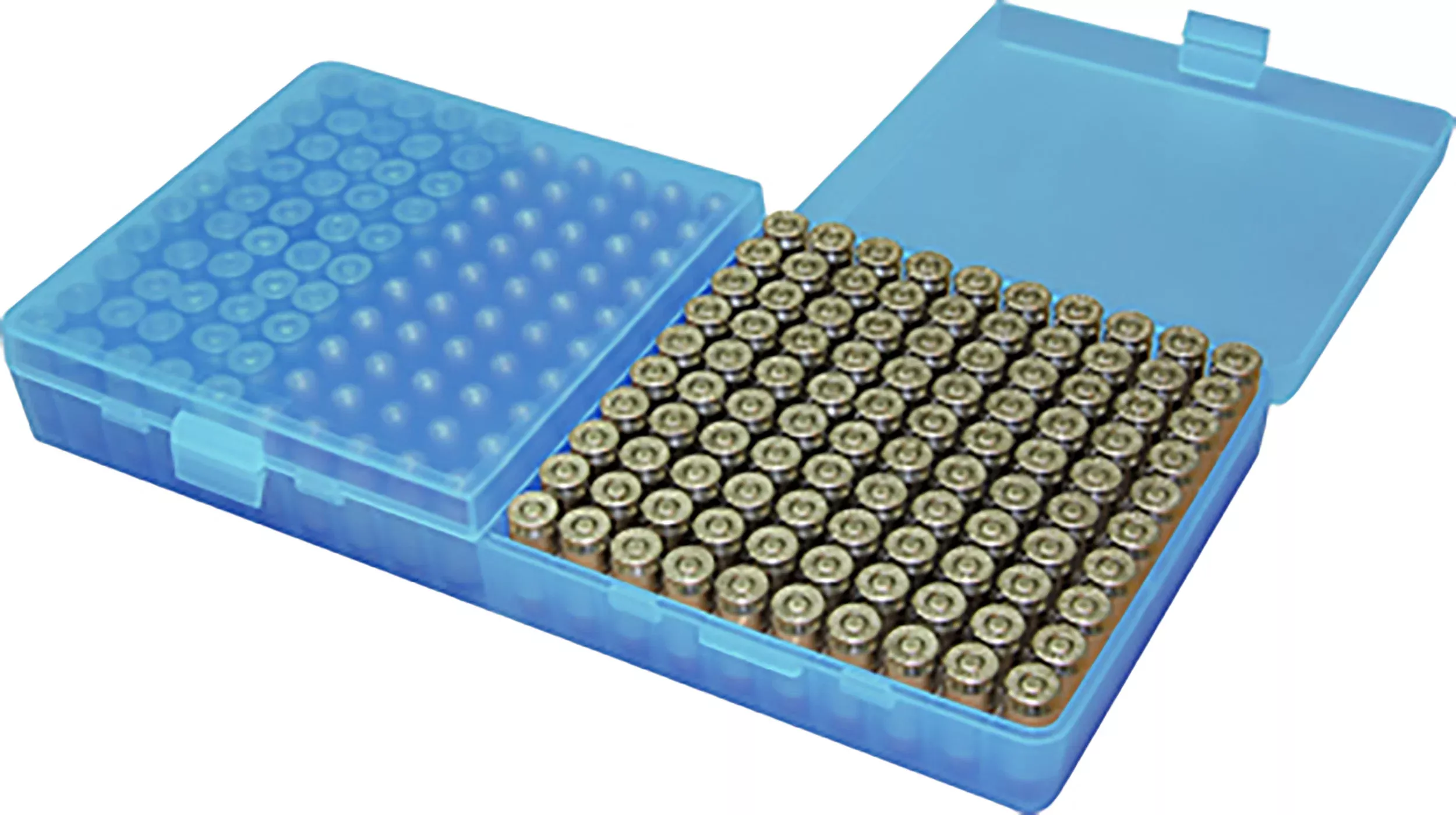 MTM Case-Gard 200-Round Flip-Top Ammo Box for 9mm Luger/.380 ACP, Clear Blue Polypropylene, P200924