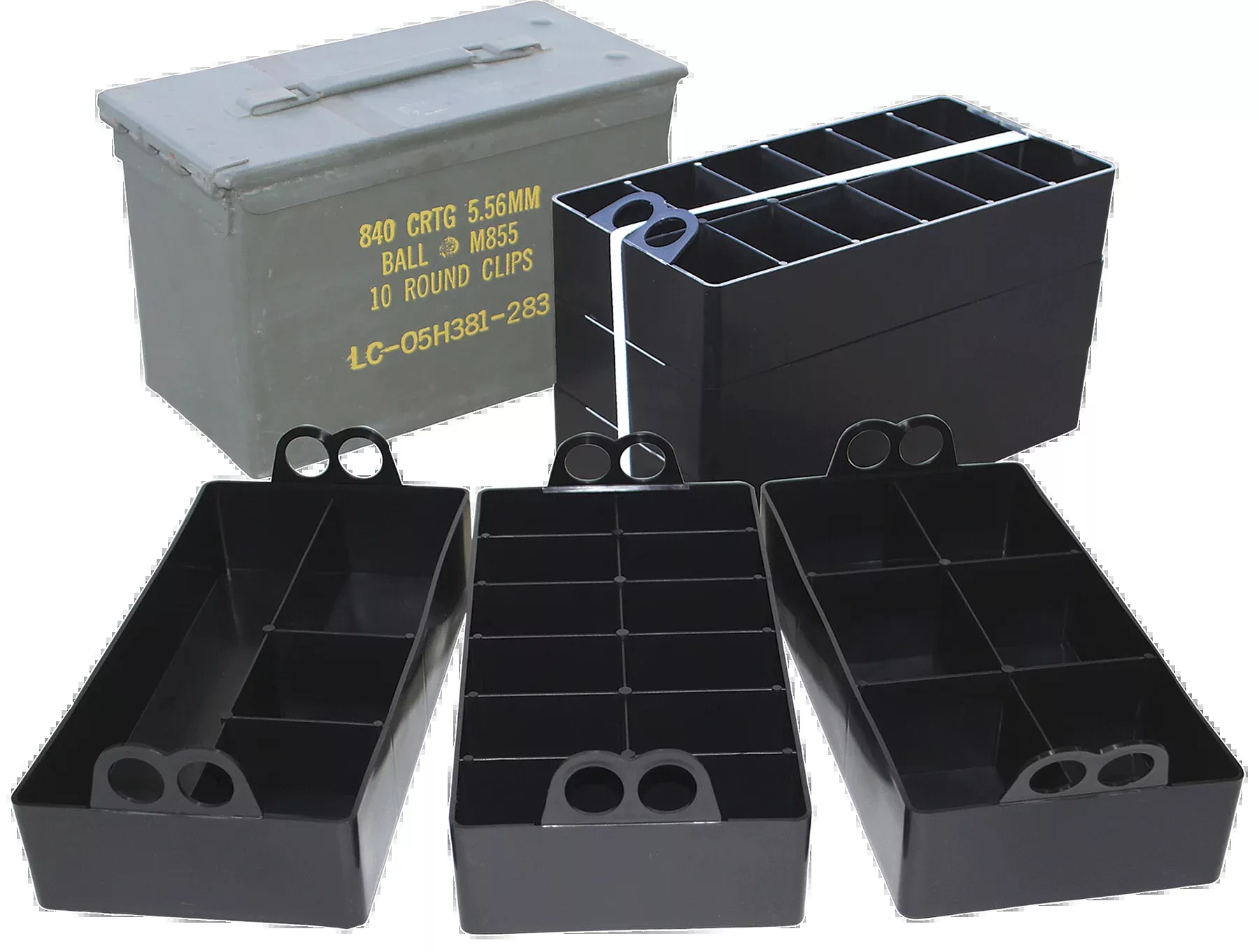 MTM Case-Gard Ammo Can Organizer Insert, 3-Tray Polypropylene for 50 Caliber Cans, Black ACO
