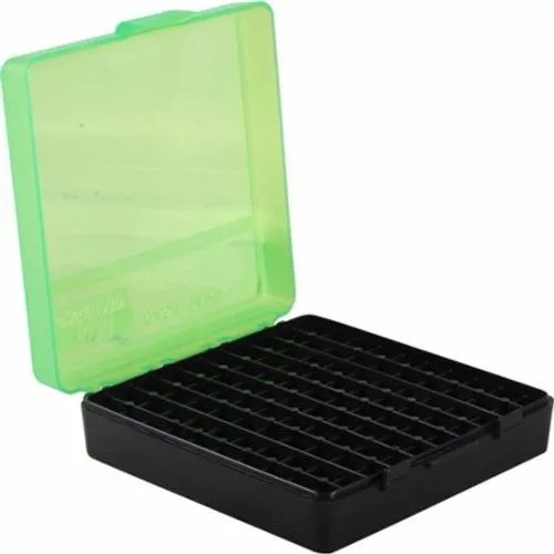 MTM Case-Gard P-100-9 Handgun Ammo Box for 100 Rounds of .380-9mm Cal Ammo - Green/Black