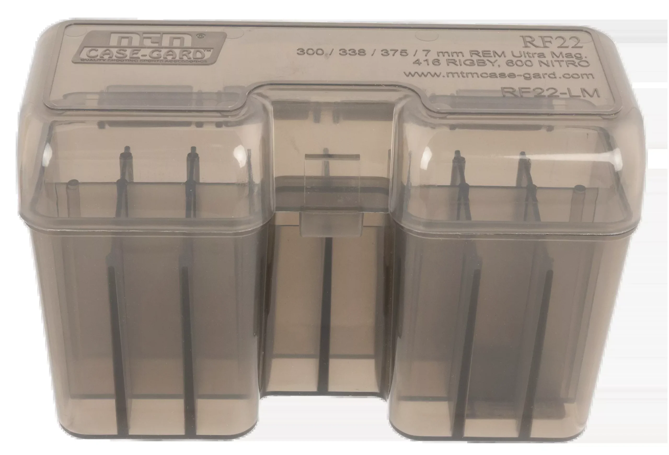 MTM Case-Gard RF-22 Flip-Top Rifle Ammo Box, Multi-Caliber, Clear Smoke Polypropylene, 22-Round RF22SM41
