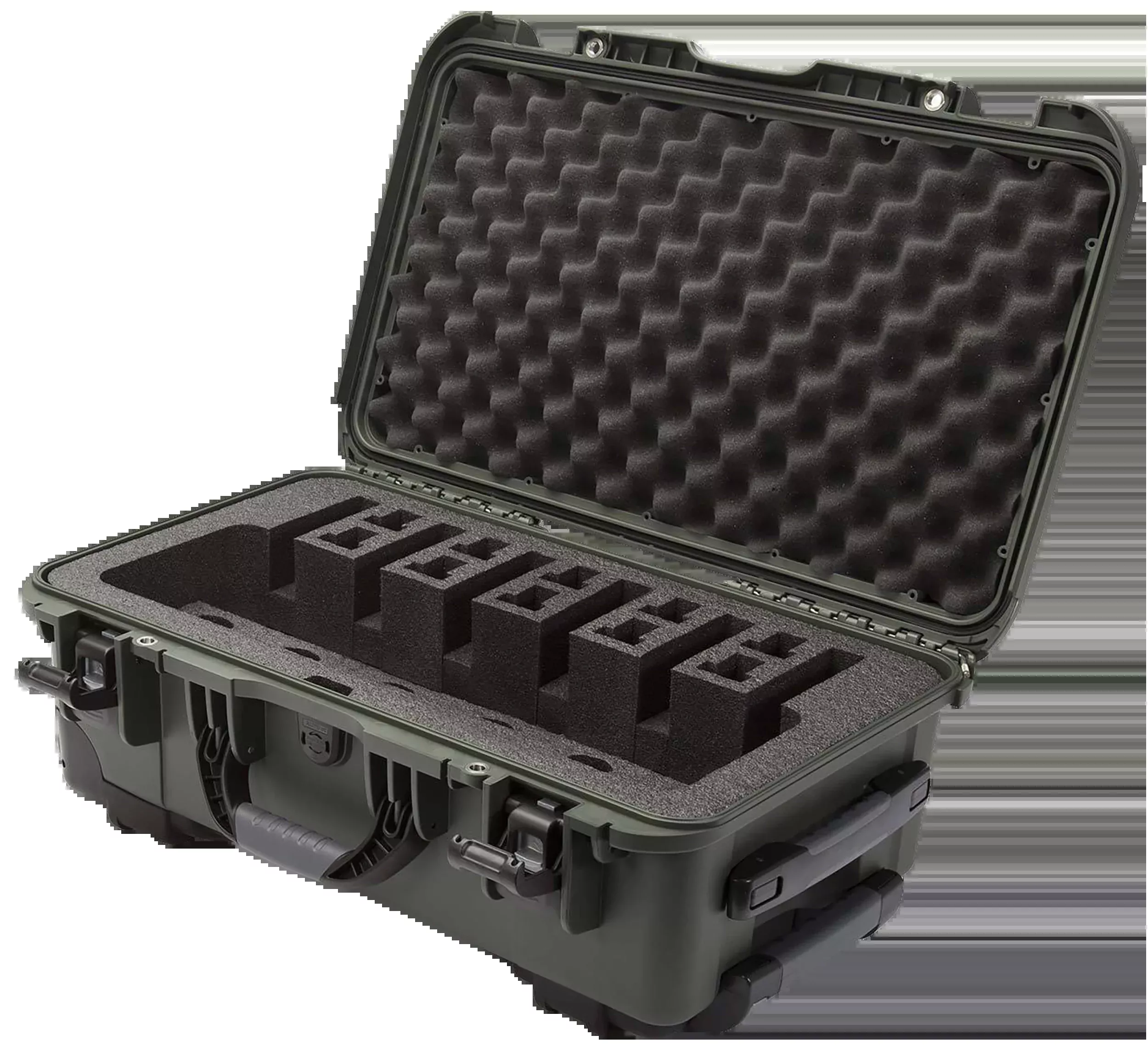 NANUK 935 6-Up Pistol Case, Olive Polymer, Closed-Cell Foam, Wheeled Pull Handle, 22x14x9 in, 9356UP6