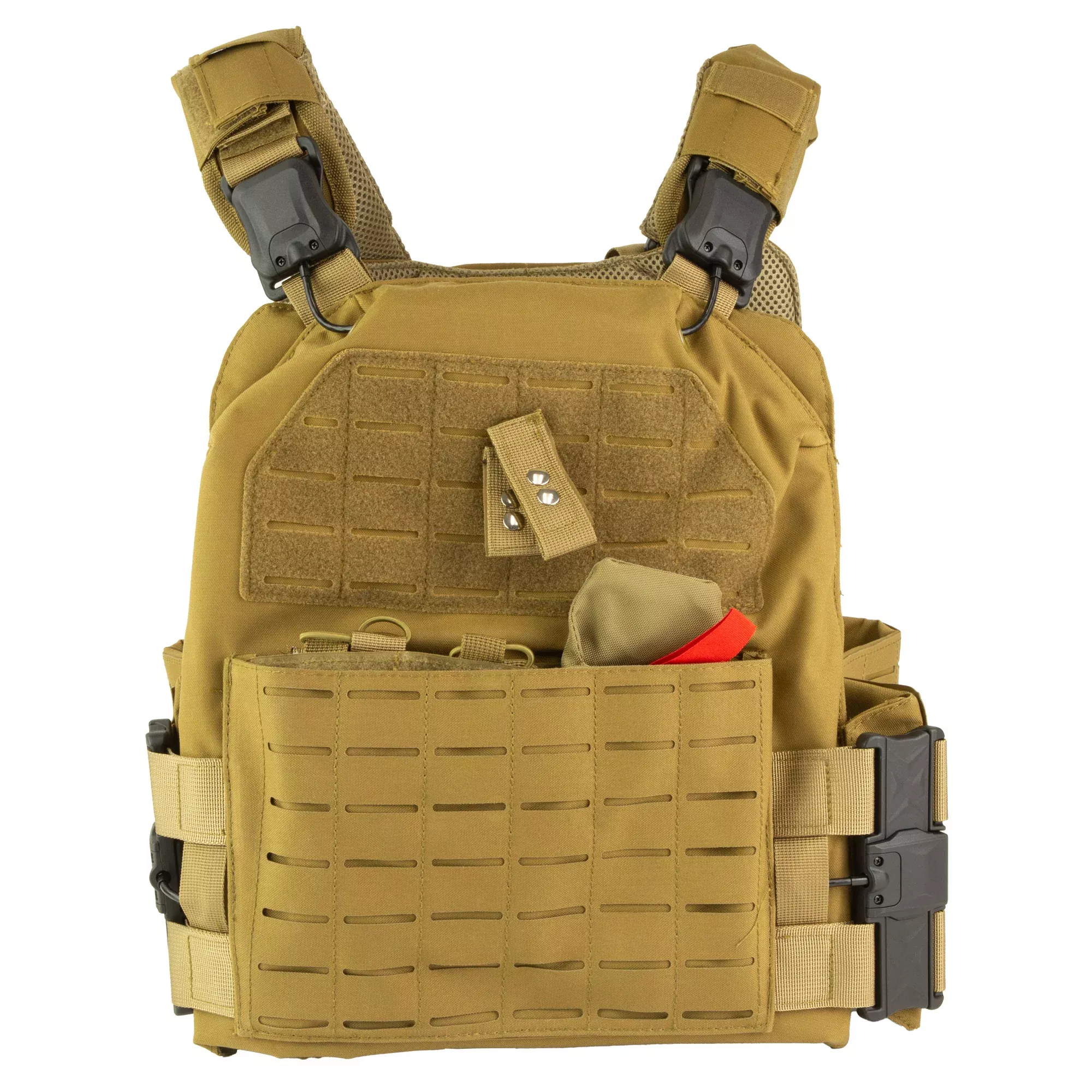 NcSTAR Quick Release Laser Cut Plate Carrier, Tan 2XL, Magnetic Buckles, Fits 11x14 Plates CVLCQRL3055T