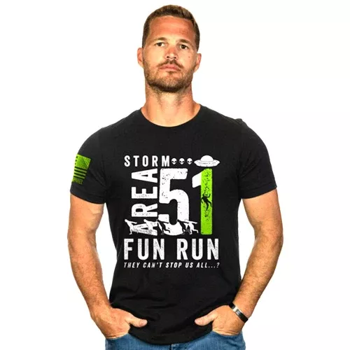 NINE LINE APPAREL Storm Area 51 Fun Run T-Shirt, Black Small, Ultra-Soft, Flag Sleeve NLAA51FRTSBLACKS