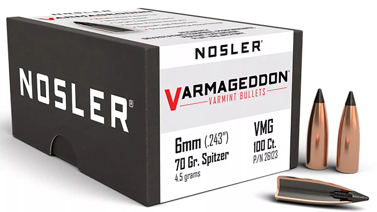 Nosler 26123 Varmageddon6mm 70gr Flat Base Tipped 100/Box