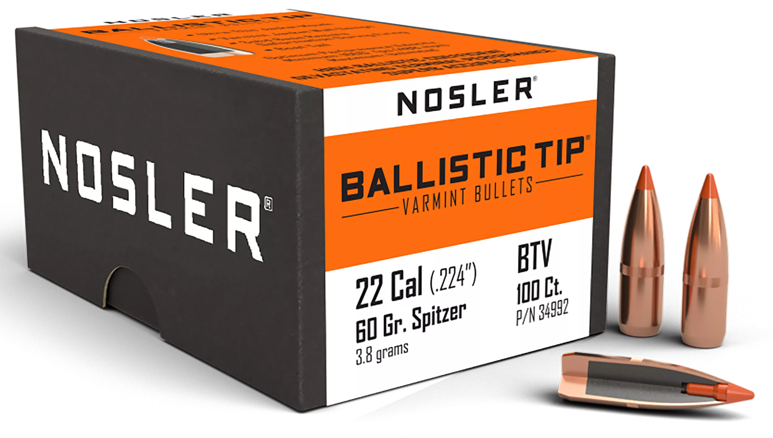 Nosler 34992 Ballistic Tip22Cal 60gr Spitzer 100/Box
