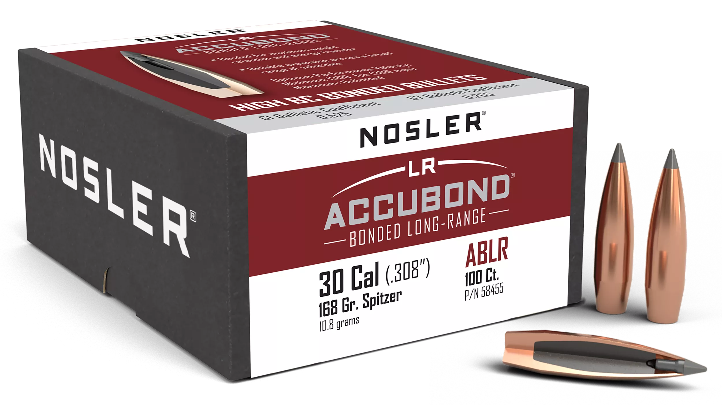 Nosler 58455 AccuBond Long Range 30Cal 168gr Spitzer Point Boat Tail 100/Box