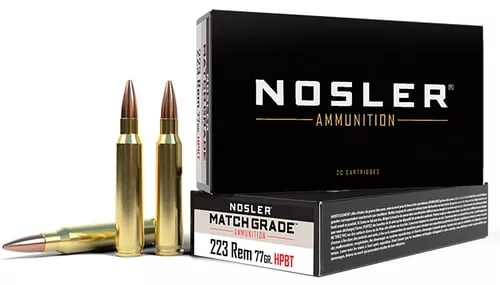 Nosler 60011 Match Grade223Rem 77gr Custom Competition Hollow Point Boat Tail 20 Per Box/20 Case