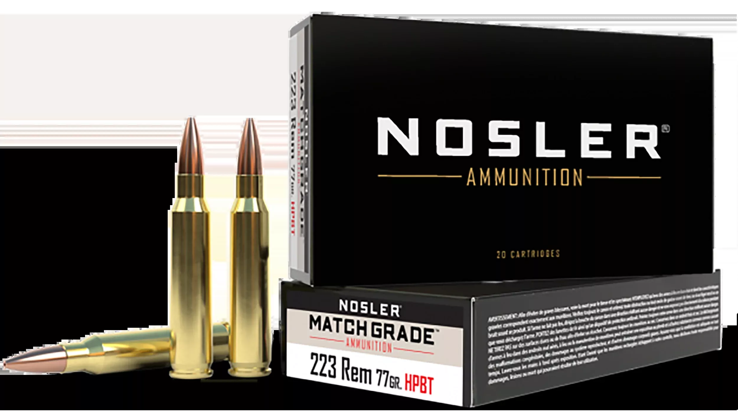 Nosler Match Grade .223 Remington 77gr HPBT Custom Competition Rifle Ammo, 20-Round Box 60011