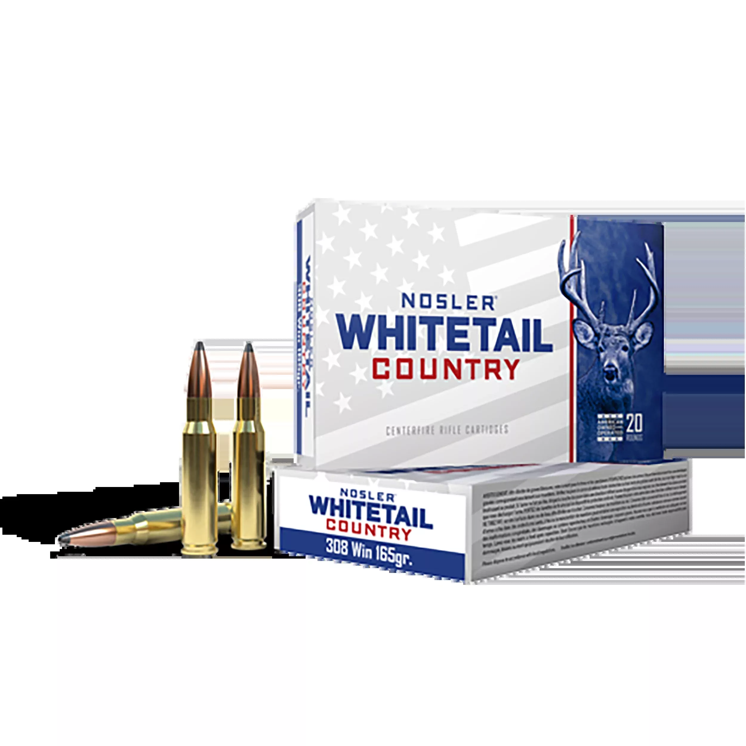 Nosler Whitetail Country 308 Win 165 gr Spitzer Boat Tail Rifle Ammo - Box or Case