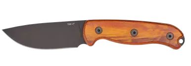 Ontario TAK-2 Fixed Blade Knife - 4.2" 1075 Black Drop Point, Stabilized Hardwood Handles, Leather Sheath - 8664