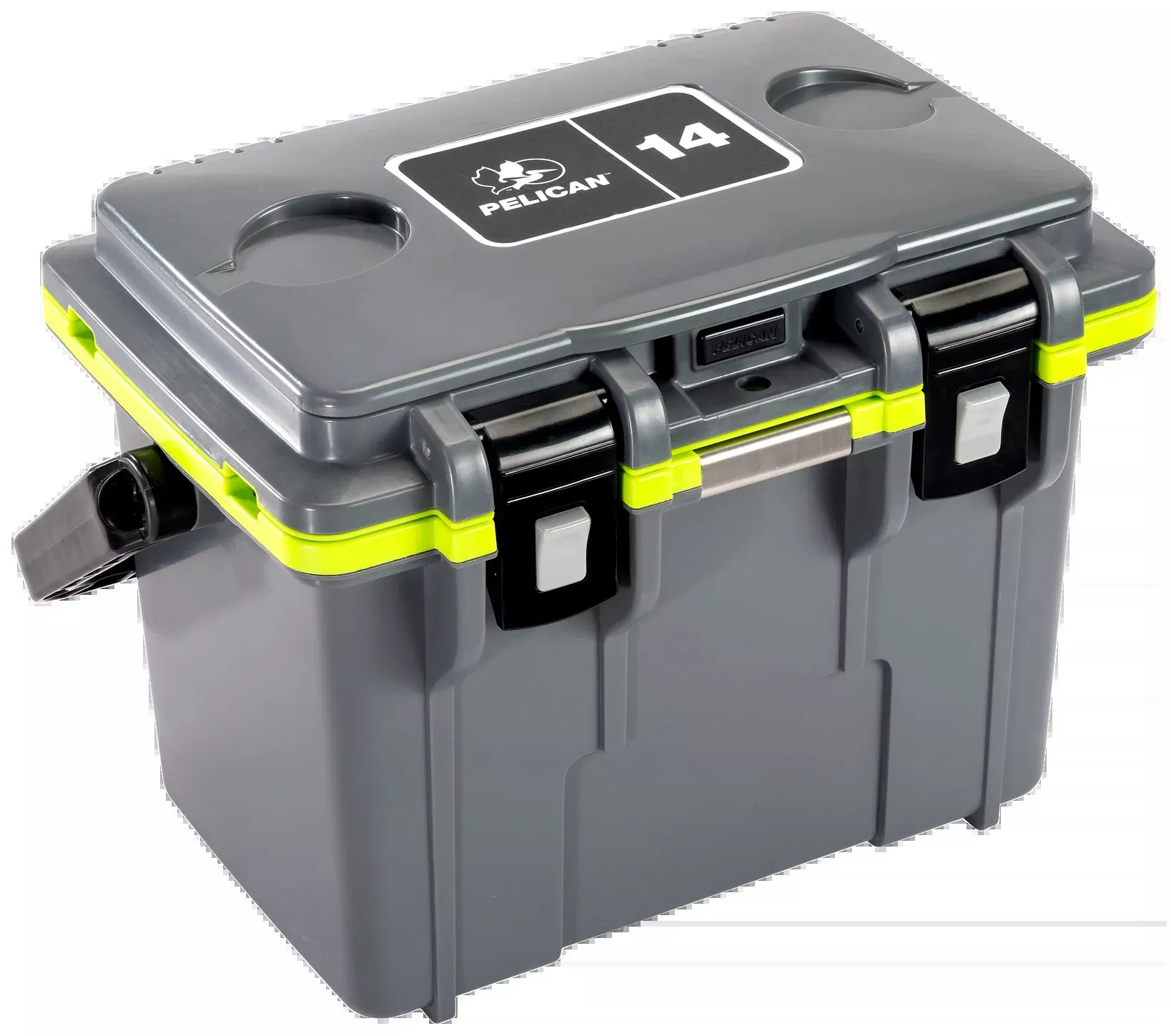 Pelican 14QT Elite Personal Cooler, Dark Gray/Green, Dry Storage Tray, 14Q1DKGRYEGRN