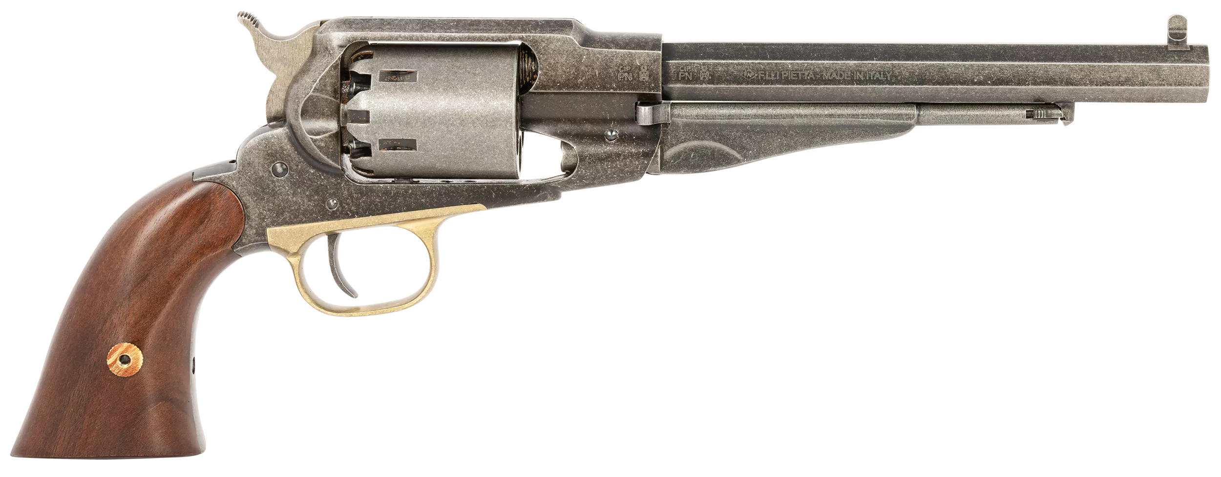 Pietta PF58OW448 1858 Old West 44 Cal 8" 6rd Old Silver Frame, Cylinder & Barrel, Walnut Grip