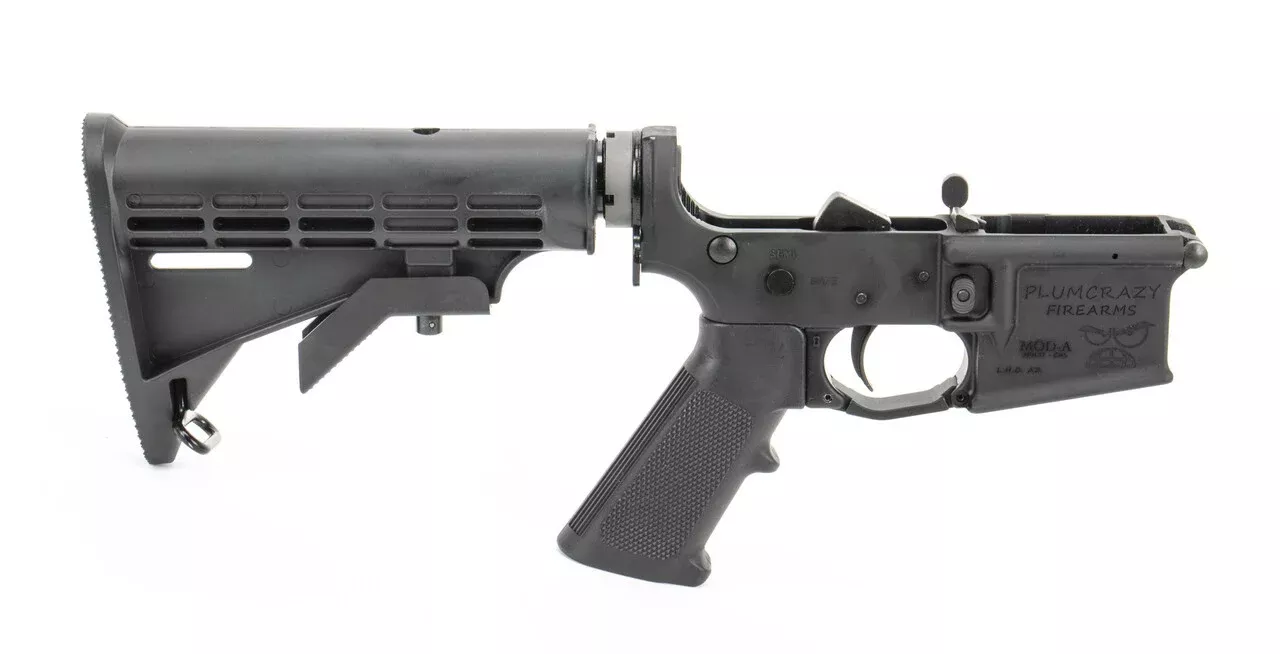 PLUMCRAZY MOD-A Complete Multi-Cal AR-15 Aluminum Lower Receiver w/M4 Buttstock