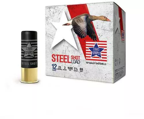 PPU Stars & Stripes Steel Shotshell 12 Gauge 3 in 1-1/8 Oz 1500 Fps #BB 25 Count