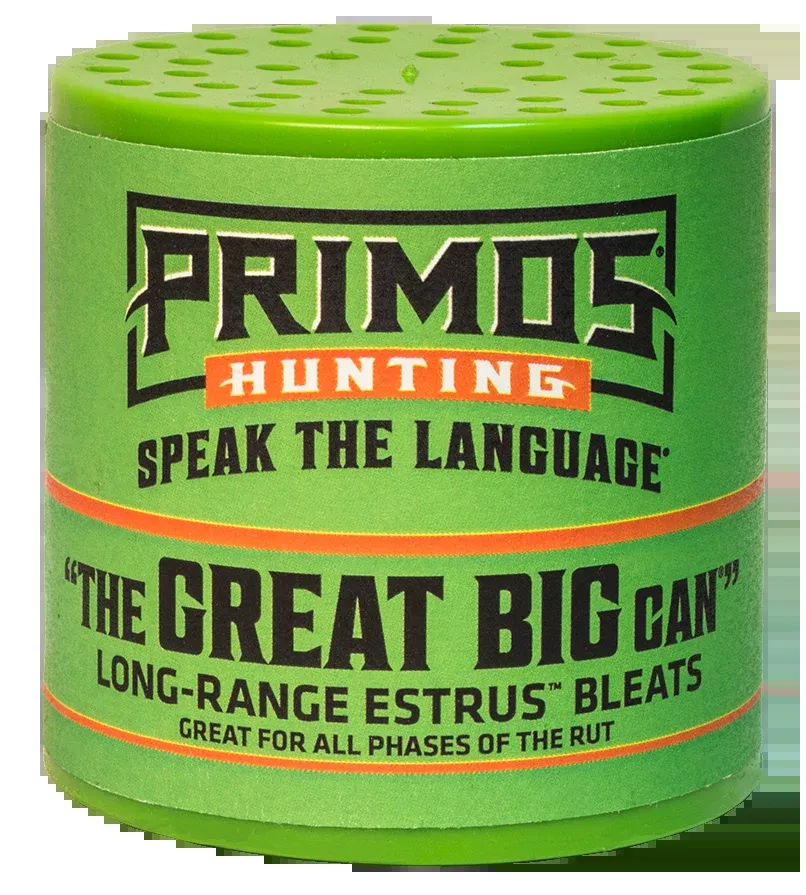 Primos The Great Big Can Doe Bleat Deer Call, Loud Long-Range Estrus Bleats, Green Plastic, 738
