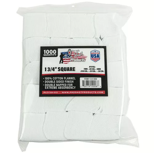 Pro-Shot Cotton Flannel Cleaning Patches, 7mm–.38 caliber/6mm, 1000 Count PST1341000